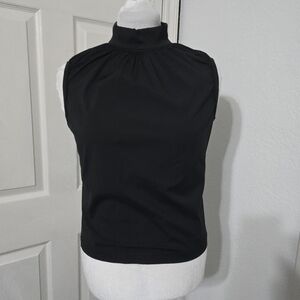 Worth New York Black Sleeveless Mock Neck Top Size Small Gathered Pleated Blouse